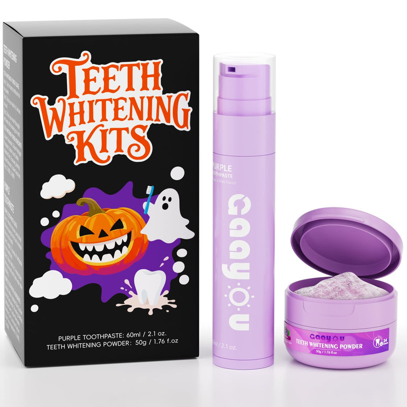 [Australia] - Teeth Whitening Powder Purple Teeth Whitening Kits Natural Tooth Powder Halloween Theme Favors Gifts Set Powder Toothpaste for Men Women Tooth Stain Removal 