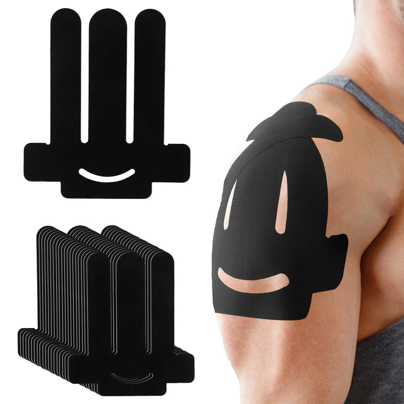 Geiserailie 20 Count Kinesiology Tape for Shoulder Pain Relief Pre Cut Sports Waterproof Breathable Enhance Elastic Kinesiology Athletic Tape for Shoulder Support and Muscle Sports Marathon(Black) Black