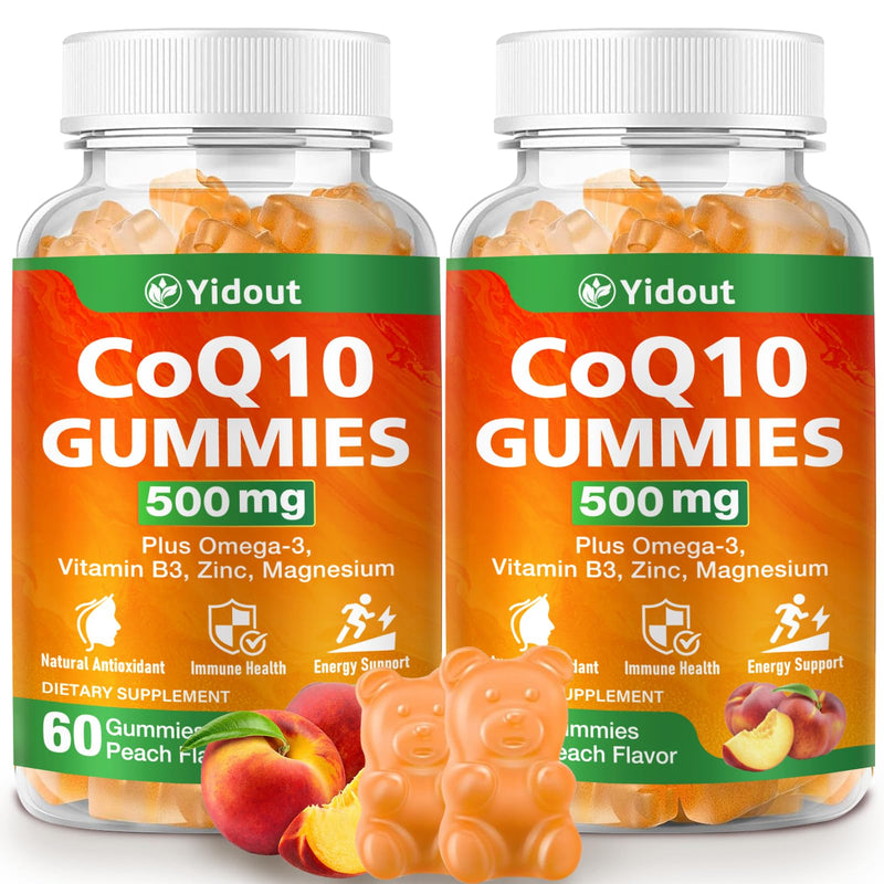 CoQ10 500MG Gummies, Heart Support Coenzyme Q10 Supplement, Peach 120 Count 60 Count (Pack of 2)