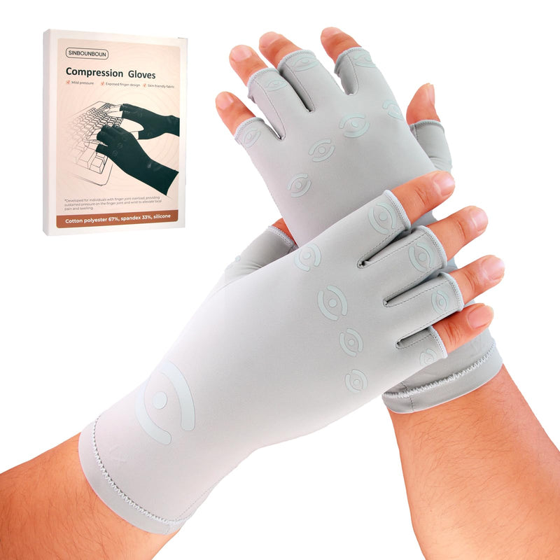 All-Around Compression Arthritis Gloves for Women & Men for Pain，Rheumatoid Arthritis, Carpal Tunnel Relief Glove Grey Large