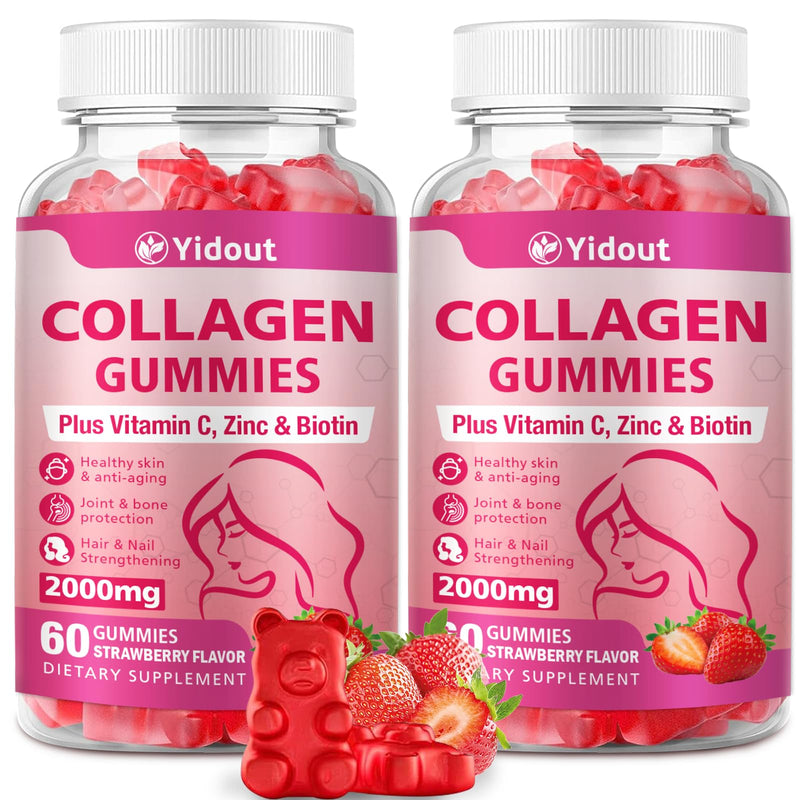 2000mg Collagen Peptides Gummies, Hair Skin Nails Support, Strawberry 120 Count 60 Count (Pack of 2)