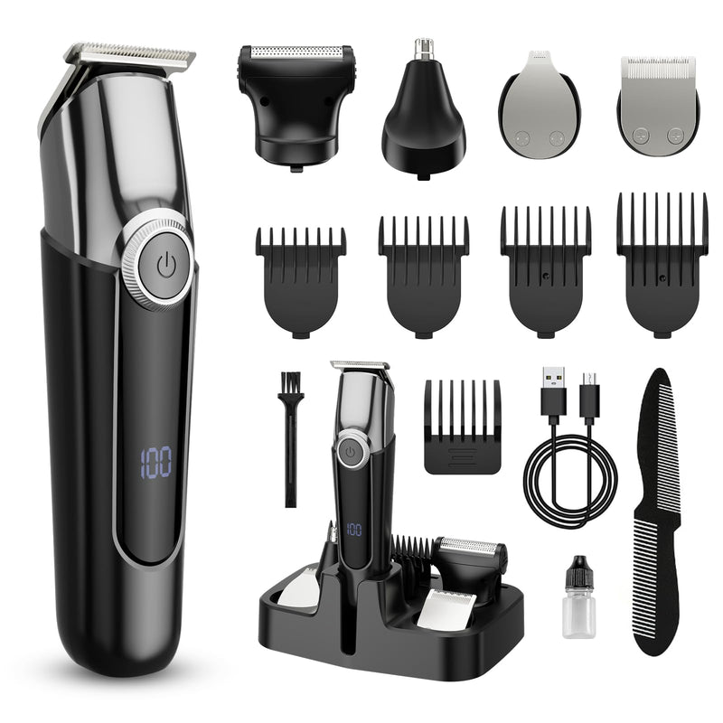 [Australia] - Beard Trimmer for Men, 5 in 1 Electric Razor for Men, Cordless Hair Clippers, Waterproof Grooming Kit for Shaving Face, Mustache, Body, Ear, Nose Hair Trimmer, Black 