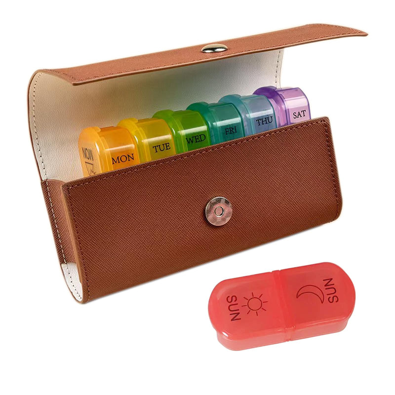 Weekly 2 Times A Day Pill Organizer for Travel 7 Day Am and Pm Portable Pill Box with Delicate Storage Bag for Pills,Vitamins,Fish Oils, Rainbow Compartments, Portable Travel Medication Container