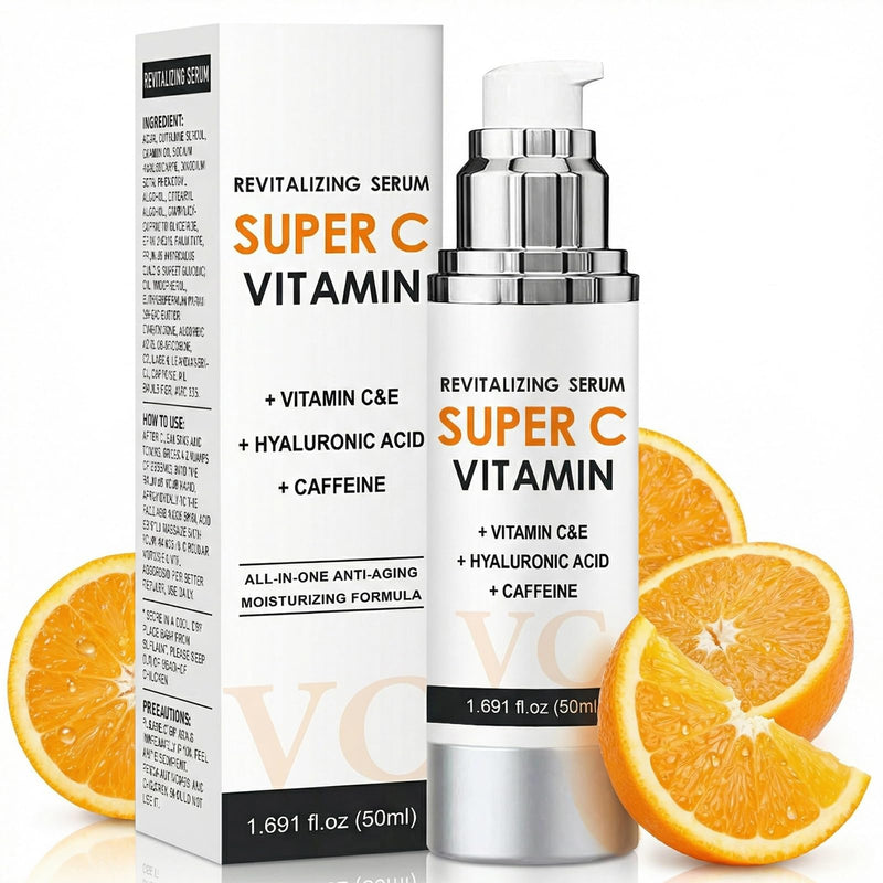 Vitamin C Serum for Face with Hyaluronic Acid & Vitamin E - Super C Revitalizing Face Serum for Anti-Aging - Reduces Wrinkles & Dullness for Radiant Skin - 1.69 fl.oz