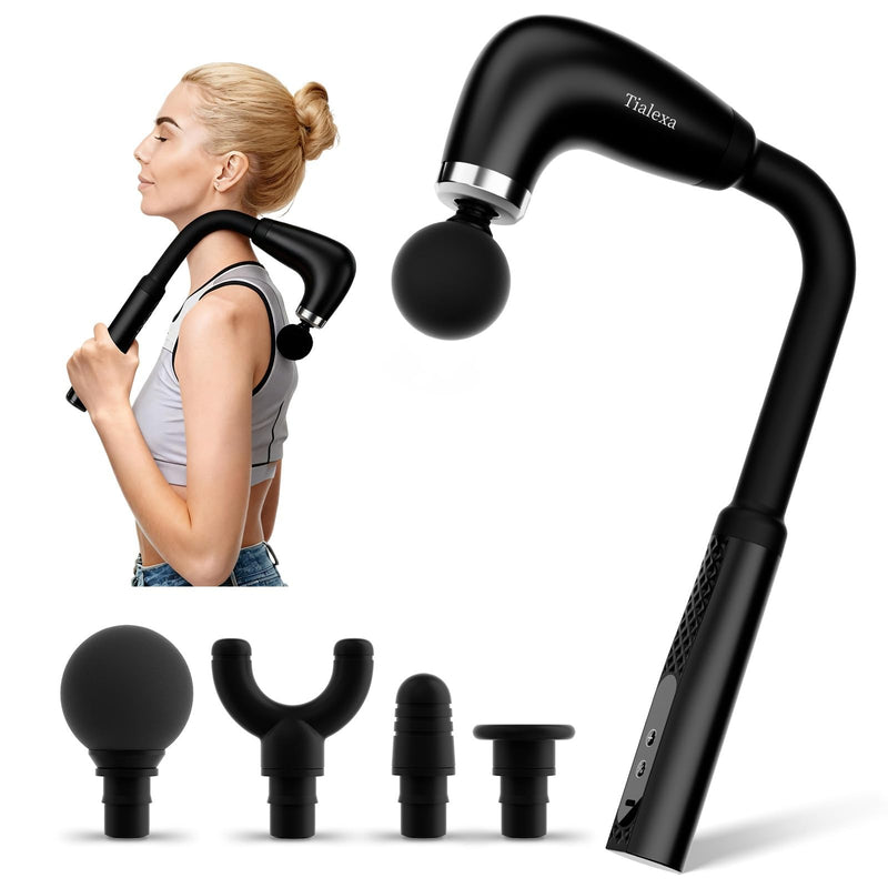 [Australia] - Massage Gun with Upgraded Extension Handle, Back Massage Gun Deep Tissue, Back Massager for Pain Relief for Muscles Neck Shoulders Waist Arm Legs Foot, 4 Replaceable Heads & 9 Speed Levels（Black） 
