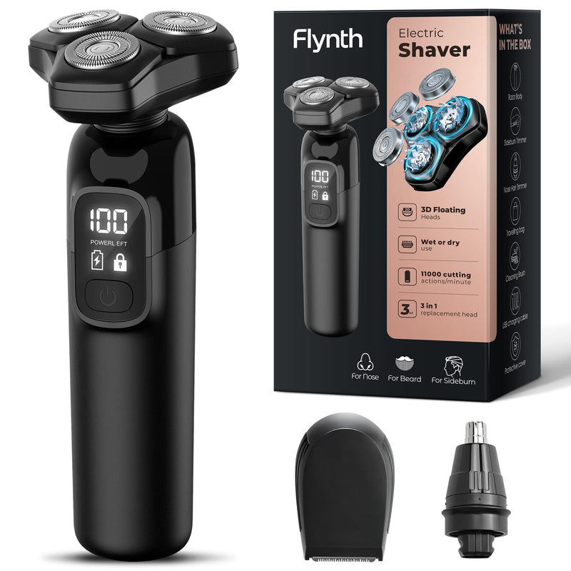 [Australia] - Electric Razor for Men Flynth 3-in-1 Cordless Shaver 3-Blade Rotary Shavers Wet/Dry for Beard Nose & Face, IPX7 Waterproof Fast Charge Travel Trimmer Grooming Set 
