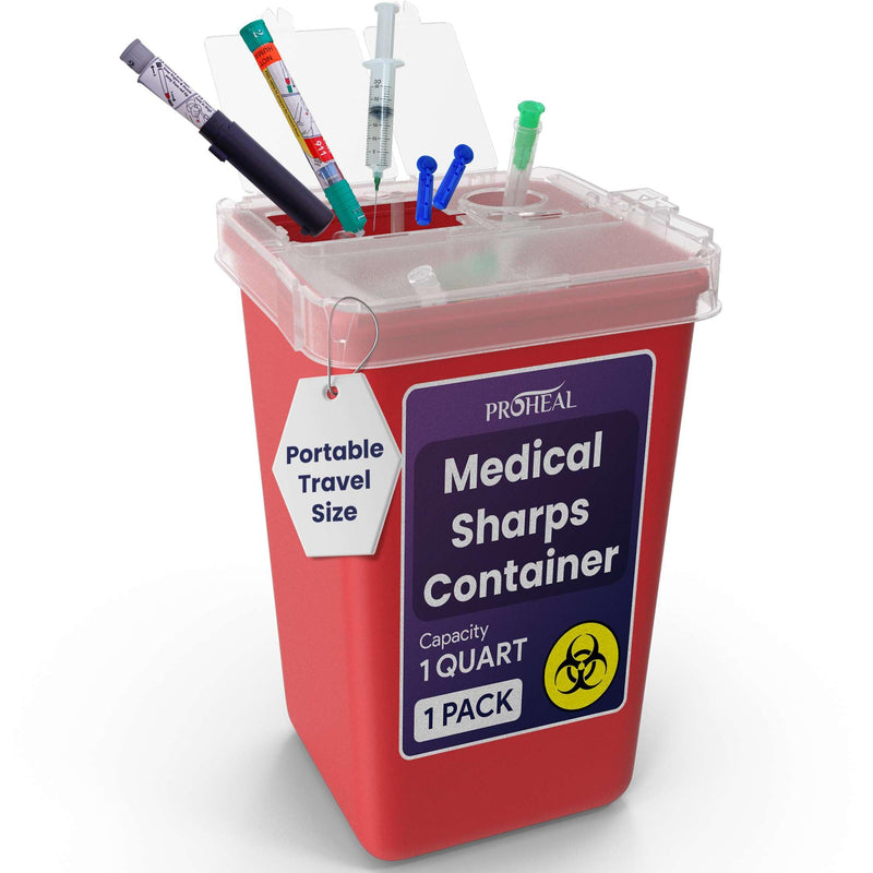 [Australia] - Small Sharps Container for Home Use - 1 Quart Needle Disposal Container for Diabetes Needles, Syringes, and Blades - Portable Travel Size for Biohazard Medical Waste 