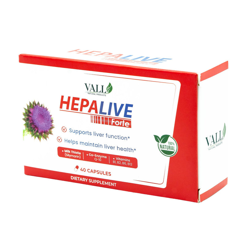 Vall-Hepalive - Liver Support Supplement - 40 Capsules - Milk Thistle & B-Complex Vitamins with CoQ10 Antioxidant Formula - Allergen-Free Daily Liver Health Support