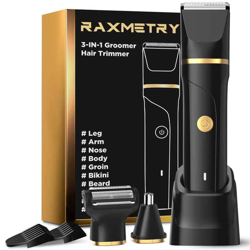 [Australia] - Body Hair Trimmer for Men, Manscape 3-in-1 Electric Razor Groin Groomer,IPX7 Waterproof Wet/Dry,Versatile Hair Trimmer for Ball/Beard/Nose,USB Rechargeable & Nose/Shaves Head,Christmas Gifts for Men Black 