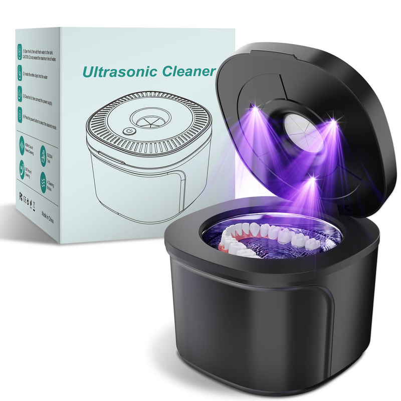 [Australia] - Ultrasonic Retainer Cleaner, Dental Cleaning Pod with U-V Lights, 45kHz Retainer Cleaner Machine for Dentures, Toothbrush Heads, Jewelry, Aligner, Night Mouth Guards (Black) Black 