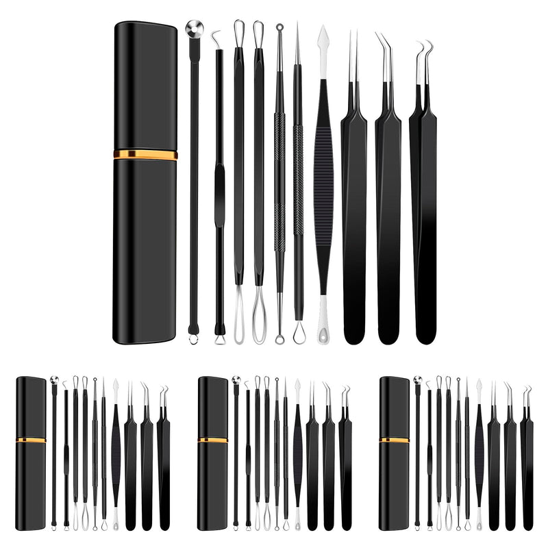 [Australia] - 40pcs Pimple Popper Tool Kit Stainless Steel Blackhead Remover Tool Comedones Extractor for Forehead Facial Nose Lightweight Acne Needle Tool with Metal Case for Travel Home Use Black 40pcs 