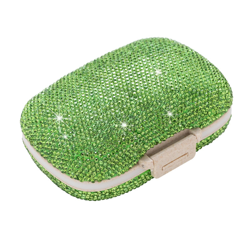 Cute Pill Organizer Small Bling Pill Case for Purse Medicine Vitamin Container Holder Daily Pill Box Container for Women Travel Medicine Kit(Green) Green【limited Edition】