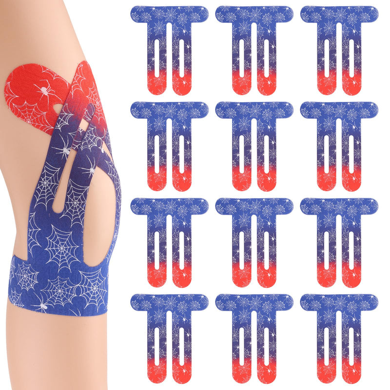 12pcs Precut Kinesiology Tape for Knees, Red Blue Gradient Waterproof Elastic Pre-Cut Breathable Sports Recovery Tape Stickers Supplies for Muscle Support & Comfort Stability