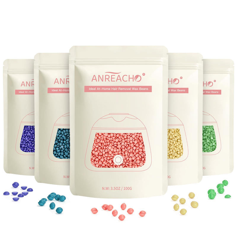 [Australia] - Wax Beads, Anreacho 1.1 lb Hard Wax Beans for Hair Removal, Brazilian, Bikini, Face, Eyebrows, Underarms, Chest, Back, Legs, Wax Refill for Women & Men, Pack of 5 