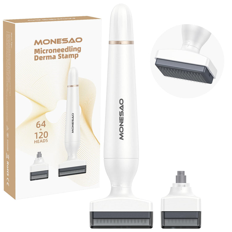 [Australia] - Derma Stamp, MONESAO Microneedling Stamp for Skin Face Hair Scalp Beard, Microneedle Dermastamp Tool with 2 Replacement Heads, Micro Needling Stamp Kit for Women and Men 