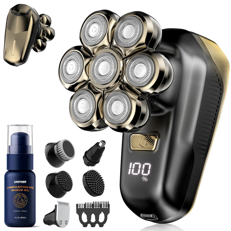 [Australia] - Head Shavers for Bald Men, Electric Razor with 7D Magnetic Shaver Heads, Wet Dry Waterproof Bald Head Trimmer Kit for Women & Men, Nose Ear Hair Trimmer, USB Rechargeable Clippers, Bright Black 