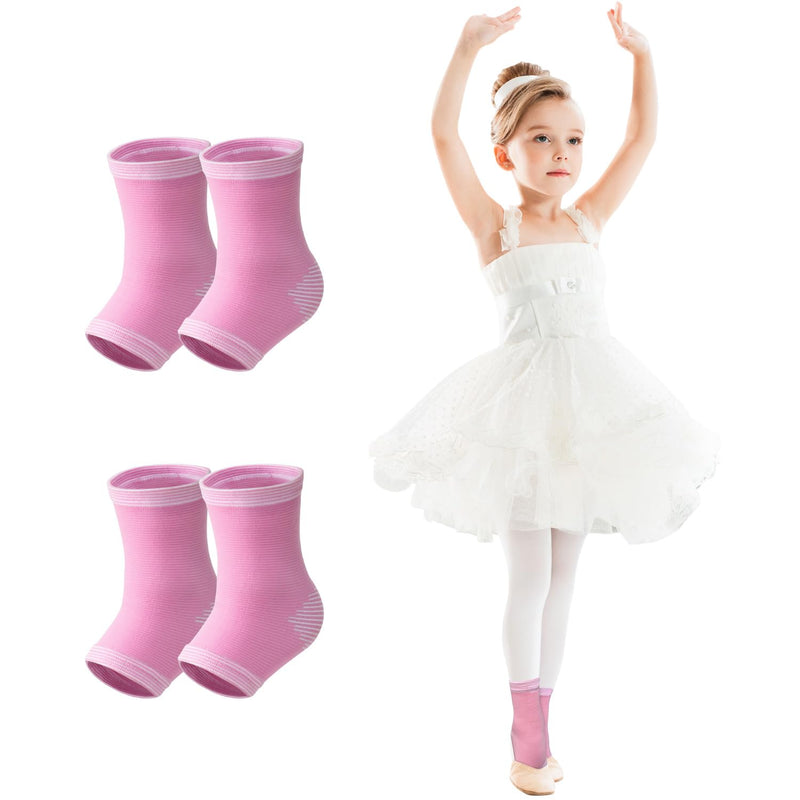 2 Pairs Kids Compression Ankle Braces, Lightweight Non Slip Support Sleeve for Boys, Girls, Dance, Pickleball(Pink Cherub, L) Pink Cherub/Ankle Large