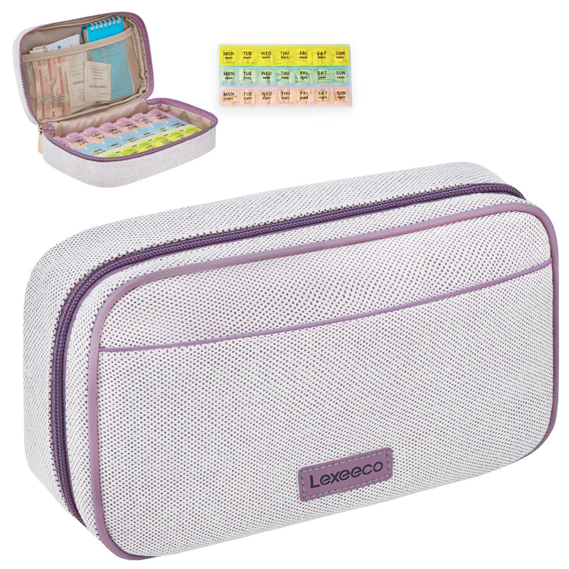 Weekly Travel Pill Organizer 3 Times A Day Pill Case for Purse with Removable 7 Day Pill Box Holder,Cute Medication Organizer Pill Container for Medicine, Vitamin, Fish Oils,Supplement(Purple, Large) Purple 03