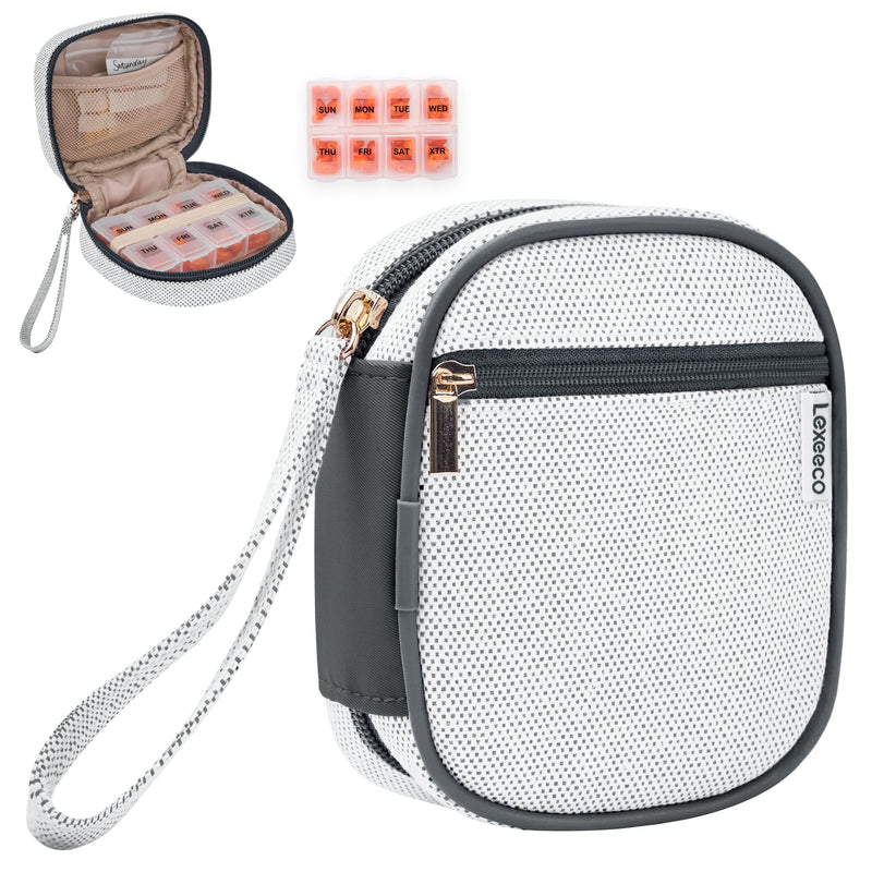 Weekly Travel Pill Organizer Pill Case for Purse with Removable 7 Day Pill Box Holder,Cute Medication Organizer Pill Container for Medicine, Vitamin, Fish Oils,Supplement (Dark Grey, Small) Dark Grey 01