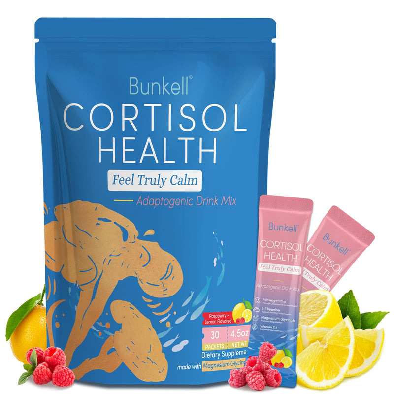 [Australia] - Cortisol Powdered Drink Mix, Made with Magnesium Glycinate, L-Theanine, Ashwagandha & Vitamin D3, Cortisol Supplements for Relaxation, Focus & Calm Support, Raspberry Lemonade Flavor, 30 Ct 