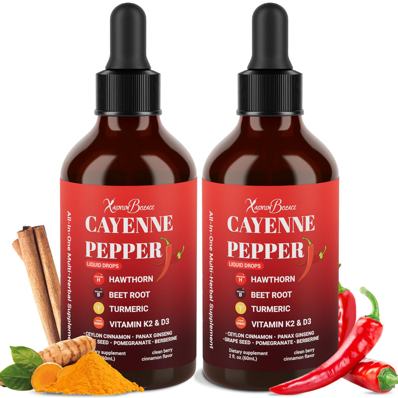 [Australia] - Premium Cayenne Pepper Drops Supplement with Hawthorn, Beet Root, Turmeric, Vitamin K2 & D3, Ginseng, Ceylon Cinnamon ‚Äì Capsaicin Supplements for Wellness Support - 4 OZ 