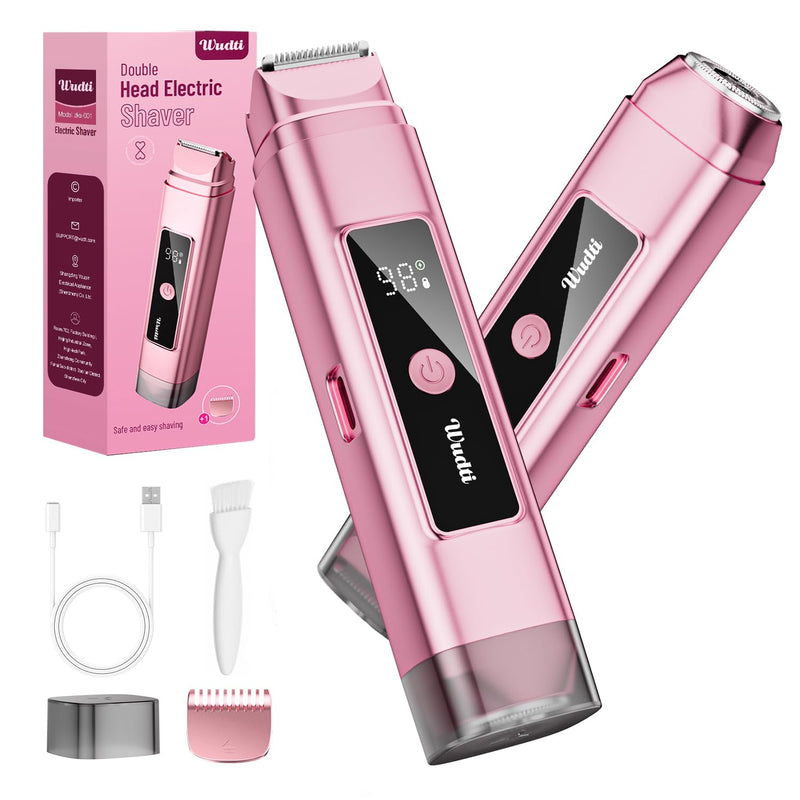 [Australia] - Electric Bikini Trimmer for Women: Razor & Shaver with Dual Heads for Body Pubic Hair, IPX7 Waterproof with LED Display - Rechargeable Lady Trimmer for Underarm Body Leg Face Gold-d 