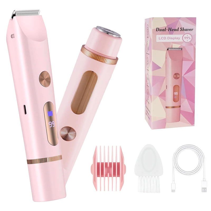 [Australia] - 2 in 1 Women Electric Shaver Dual Head Bikini Trimmer for Women, IPX7 Waterproof Wet & Dry Use Painless Electric Razors for Silk Skin, Bikini Underarm Leg Arm Body Face, Pink 