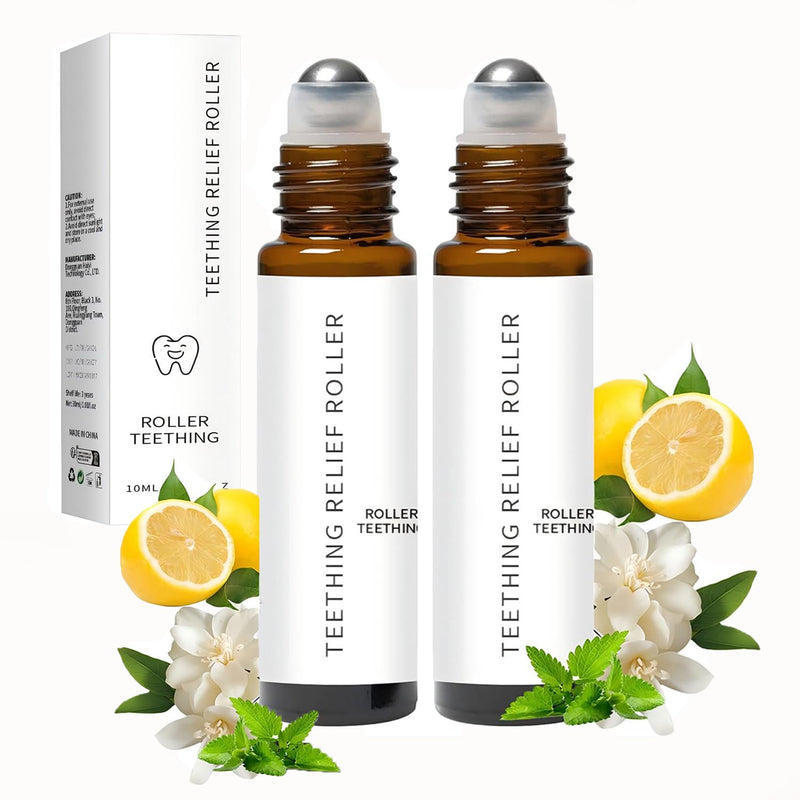 [Australia] - Teething Roller All Natural for Babies, Natural Gum Relief with Chamomile & Rose Oil, 2Pack 