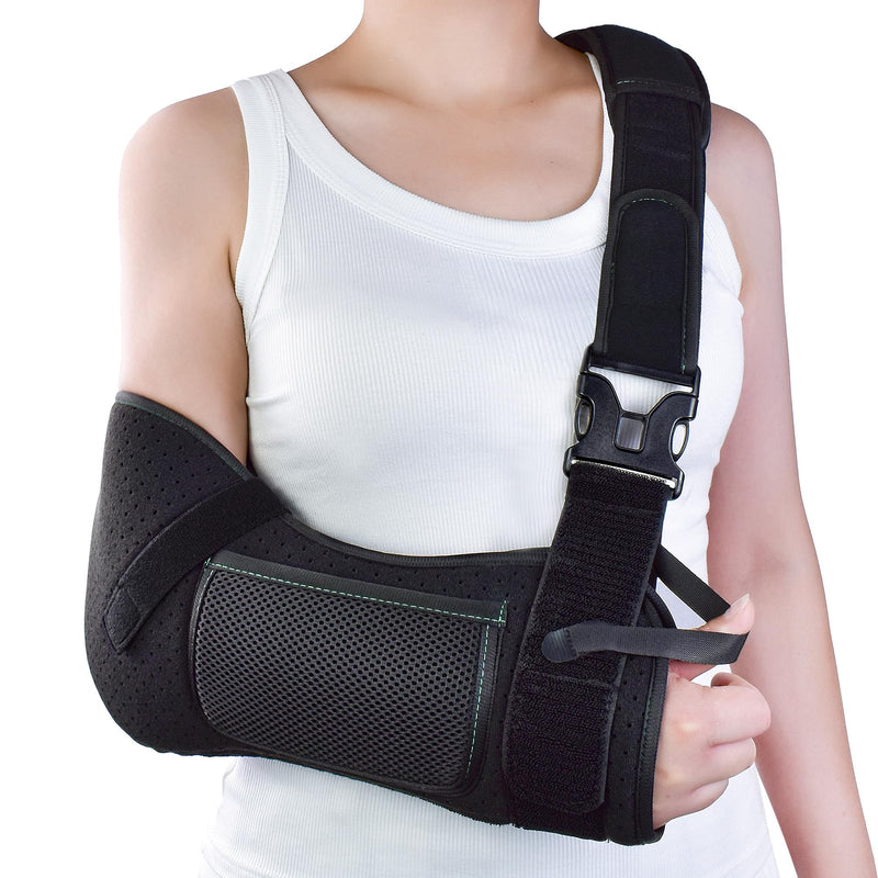 [Australia] - Arm Sling for Shoulder & Elbow Injury – Adjustable Shoulder Surgery Sling, Breathable & Lightweight Arm Support, Comfortable Sponge Shoulder Pad for Rotator Cuff & Elbow Recovery, Fits Left/Right Arm (Black, Small) Black 