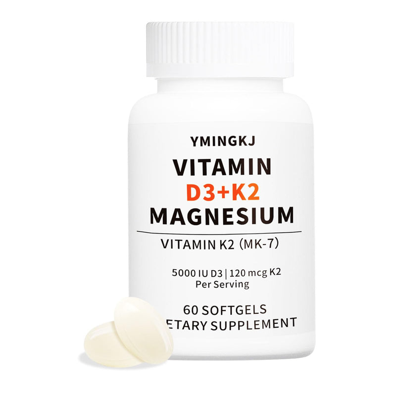 Vitamin D3 K2 5000 IU 60 Softgels with Magnesium Supplement - & 120mcg MK-7 K2 for Bone Health & Immune Support - Non-GMO & Gluten-Free Softgels with MCT Oil 60 Count (Pack of 1)