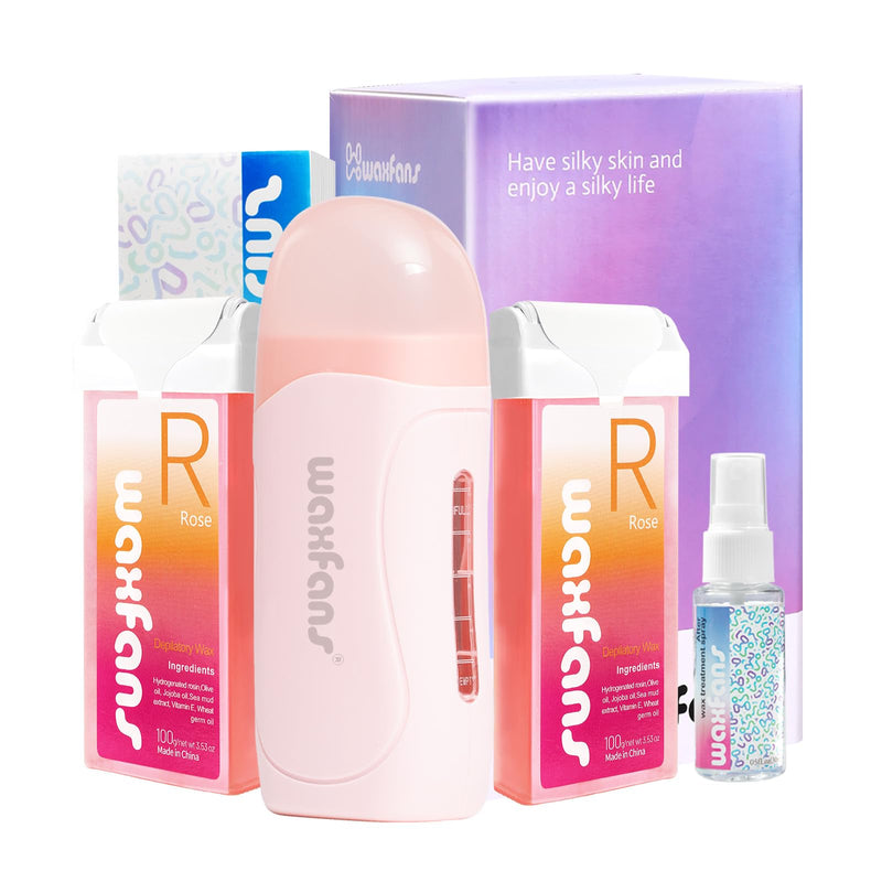 [Australia] - Wax Roller Kit- Easy Use Roll on Wax Kit with 4-6 Weeks Smooth Skin,Hair Remover for Larger Areas of the Body, Beginner-Friendly,with 50 Pcs Strips and 2 wax roller（Rose) Rose 