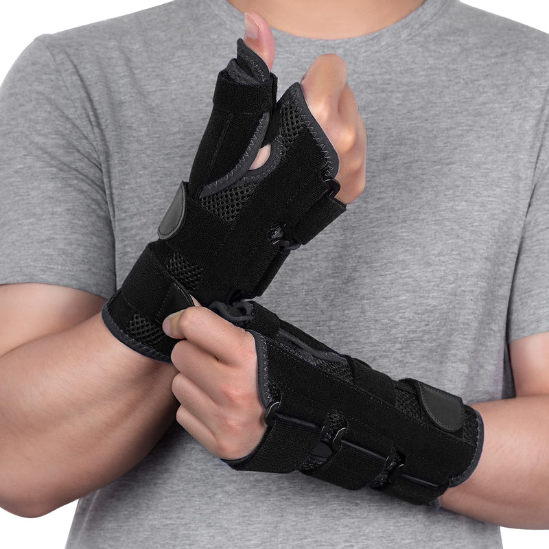[Australia] - Wrist Brace with Thumb Support,Adjustable Night Thumb Spica Splint Right Left Hand,Wrist Guard Stabilizer Support for Arthritis,Tendonitis,Pain,sprain,tenosynovitis,syndrome,De Quervain's Tenosynovitis fit Women & Men 7 Black-Right Hand One Size 
