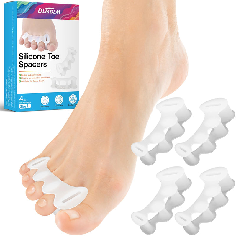 [Australia] - 2Pairs Toe Spacers for Women and Men, Toe Separators for Correct Bunion, Relieve Feet Pain, Foot Alignment, Toe Straighteners for Hammertoes, Plantar Fasciitis (Large) Large 