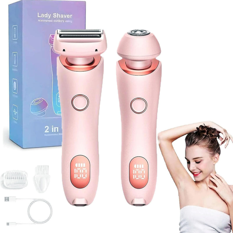 Livora Electric Shaver for Women | 2 in 1 Silk Glide Pro Razor | Wet & Dry Waterproof with Removable Head | Painless Hair Removal for Leg, Arm, Underarm & Bikini Area | (Pink) Pink