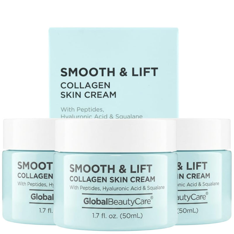 Global Beauty Care Smooth & Lift Collagen Skin Cream - Hydrating Face Moisturizer to Support Skin Elasticity with Peptides, Hyaluronic Acid, Squalane, Niacinamide & Vitamin E, 1.7 fl oz (3 Pack) 0.57 Fl Oz (Pack of 3)