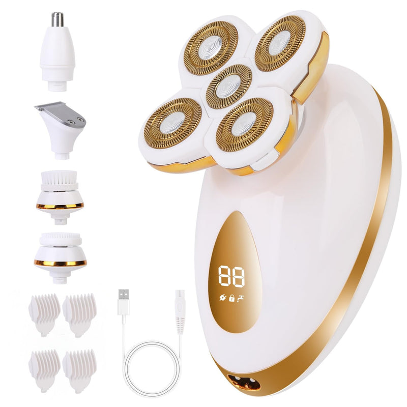 [Australia] - 5-in-1 Electric Razors for Women, Facial Hair Remover & Women’s Shaver for Legs with 5D Floating Head, Waterproof Rechargeable Body Shaver Lady Trimmer, Travel Razor Kit for Sensitive Skin/Bikini Line 