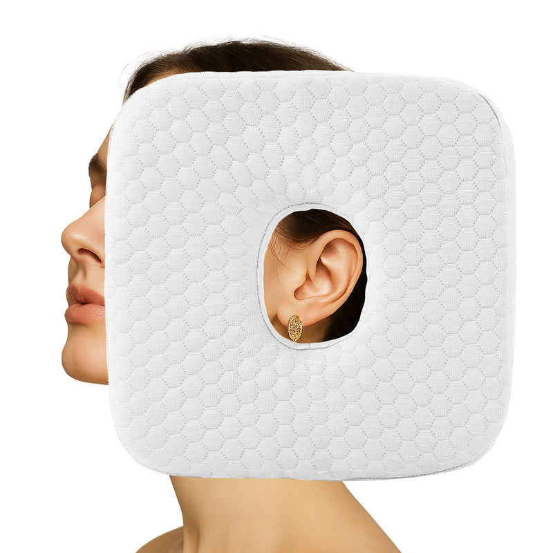 [Australia] - Piercing Pillow for Side Sleepers, Memory Foam Donut Pillow for Ear, Ear Pillows with Holes for Ear Pain, Earring Inflammation Pressure Sores, CNH, Soft and Comfortable Earring Pillow (White) White 