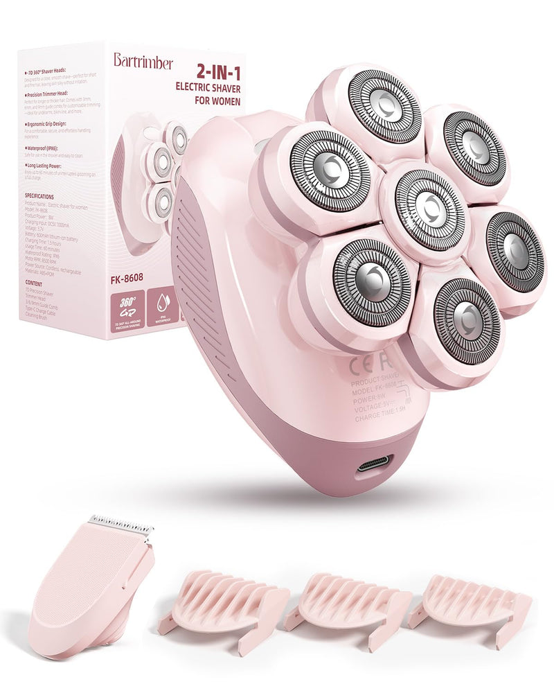 [Australia] - Electric Razors for Women: 2-in-1 Electric Shaver Trimmer for Ladies Flawless Legs & Full Body & Bikini - Waterproof Wet Dry Shaver w/LED Light & Travel Cap - Birthday Gifts for Wife Her 
