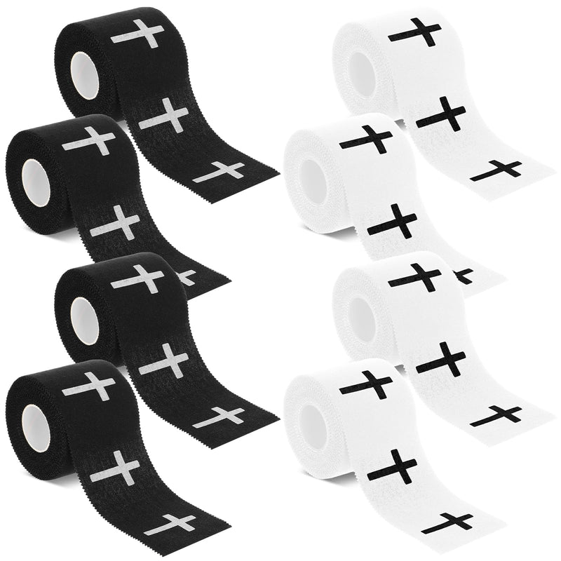 [Australia] - 8Pcs Cross Tape, Christian Athletic Tapes, Religious Sport Tape with Cross, White Black Bible Verse Wrist Tapes, Cotton Wrist Wrap for Soccer, Football, Baseball, Gymnastics, Boxing 