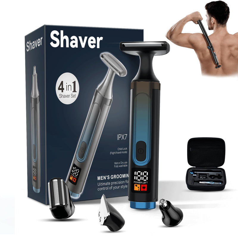[Australia] - 2025 Upgraded Back Shaver for Men, LED Display Mens Back Shaver with Travel Case, Rechargeable with Long Handle, Safety Lock, IPX7, Multi-Functional Back Trimmer for Men,(Ash Gray) 