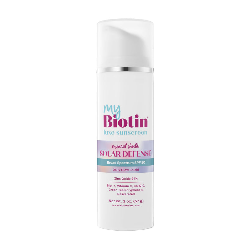MyBiotin Luxe Mineral Sunscreen SPF 50 Face - 24% Zinc Oxide, No White Cast | Vitamin C, CoQ10, Biotin - Anti-Aging Broad Spectrum Reef Safe Sunscreen for Face | 2 oz Airless Pump