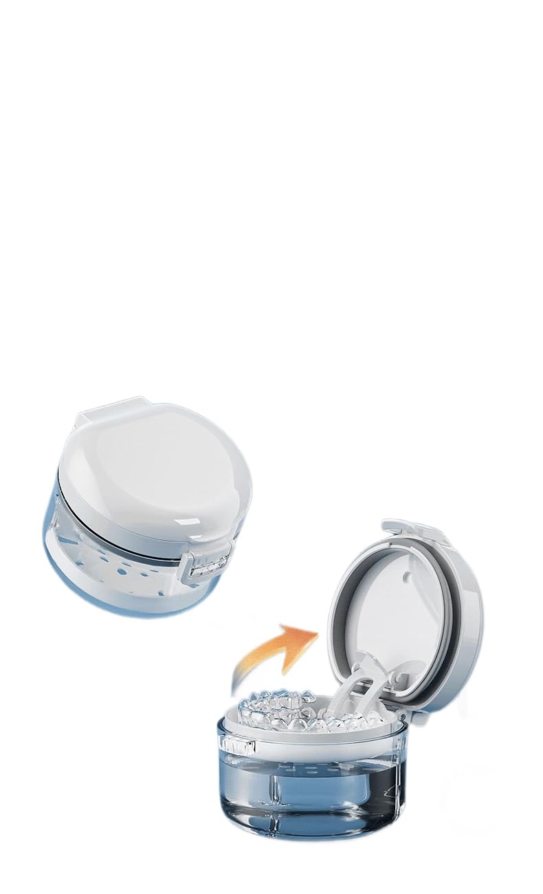 [Australia] - Automatic Rising Denture CleanserCup, Denture Case with RemovableBasket,100% Leakproof Retainer &Night Guard Cleaner Box,includesTravel Mirror & Brush, BPA-Free 