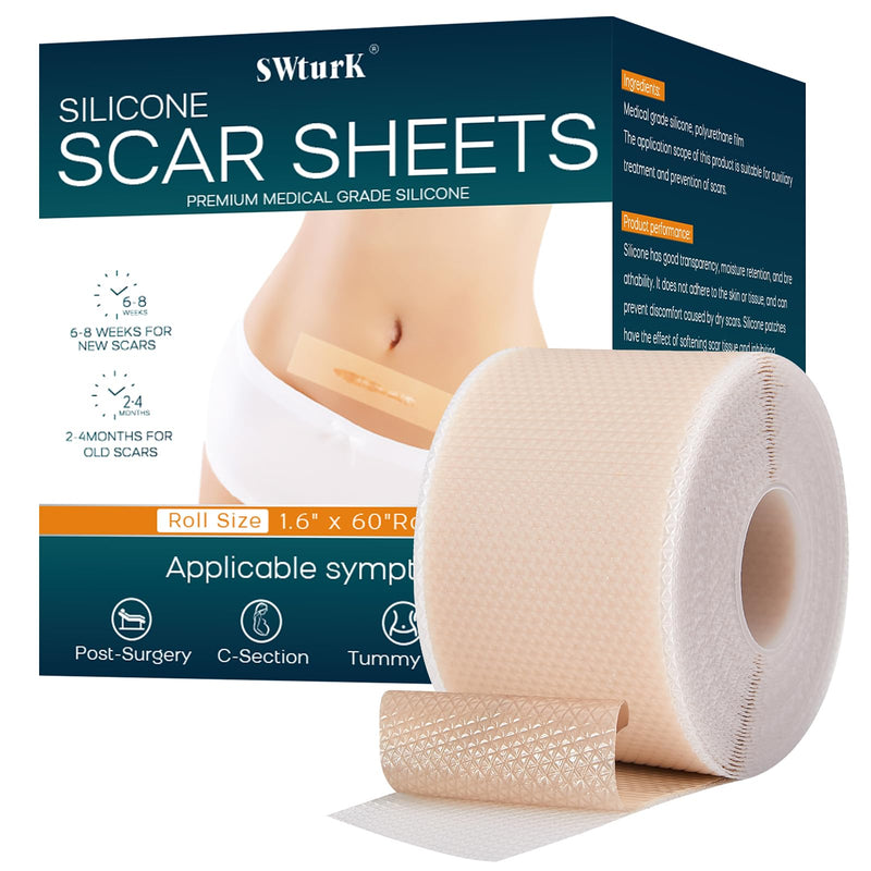 [Australia] - Silicone Scar Sheets,Silicone Scar Tape for Removal Treatment,Medical Grade Scar Tape for Surgical Scars,C-Section,Tummy Tuck,Scar Removal Away(1.6" x 60" Roll - 1.5M) Keloid Bump RemovalÔºå1PC 1.6" x 60" Roll - 1.5M 