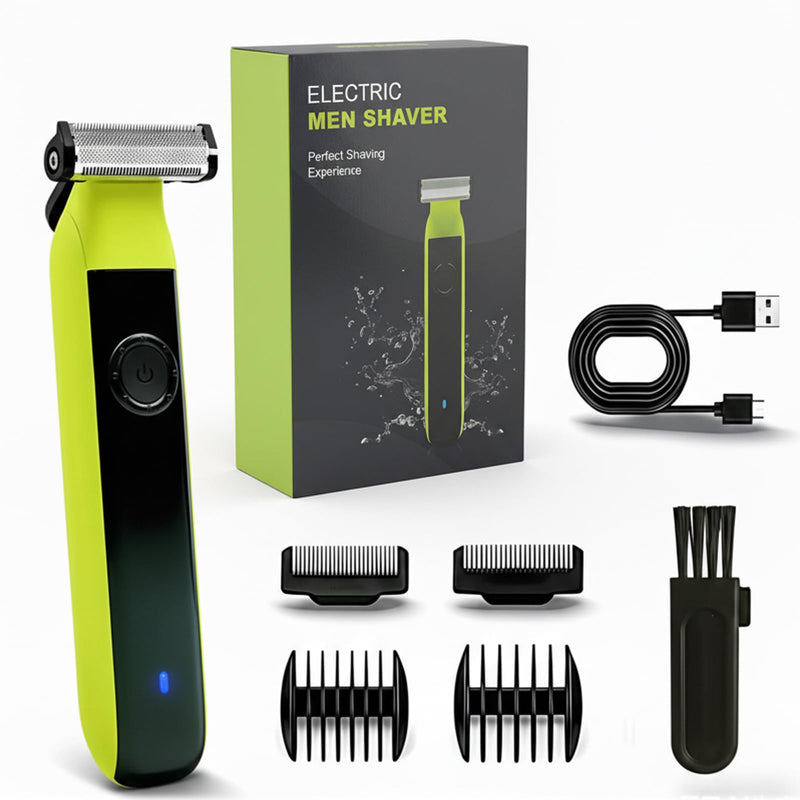2025Electric Face Razor for Men - Washable Beard Trimmer R-Shaped Double-Sided Circular Blade Facial Hair Removal Multifunctional USB Charging Shaver with 4 Adjustable Size Limit Comb Yellow