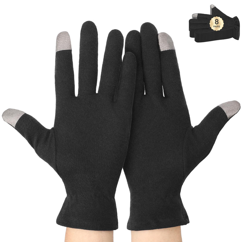 [Australia] - Segbeauty 16 Counts Elastic Black Cotton Gloves for Working, 8 Pair Touchscreen Sleeping Moisturizing Lotion Gloves Overnight with Elastic Band, Hand Care Cotton Moisture Work Glove for Typing Driving Extra Large 16.0 