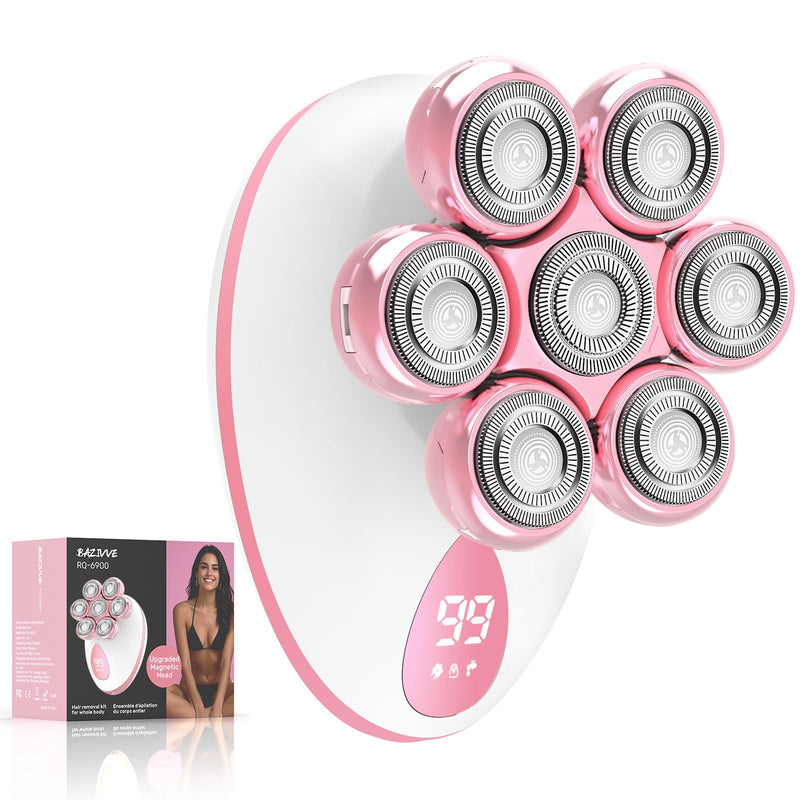 [Australia] - Electric Razors for Women, 7D Rotary Shaver for Legs Bikini Rechargeable, Wet/Dry Hair Removal Kit for Whole Body, Cordless Lady Trimmer Groomer, Wider Shaving Surface, Pink 6900 