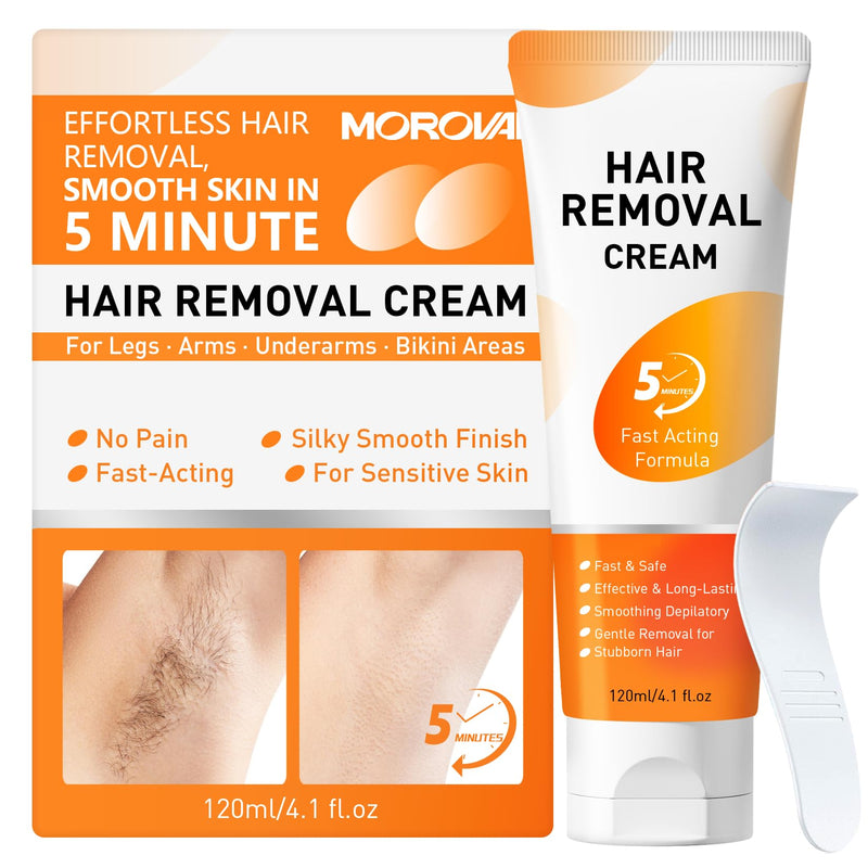 Morovan Hair Removal Cream 4.1Oz: Fast Acting Depilatory Cream for Women and Men, Painless Smooth Skin on Legs Arms Bikini Line at Home