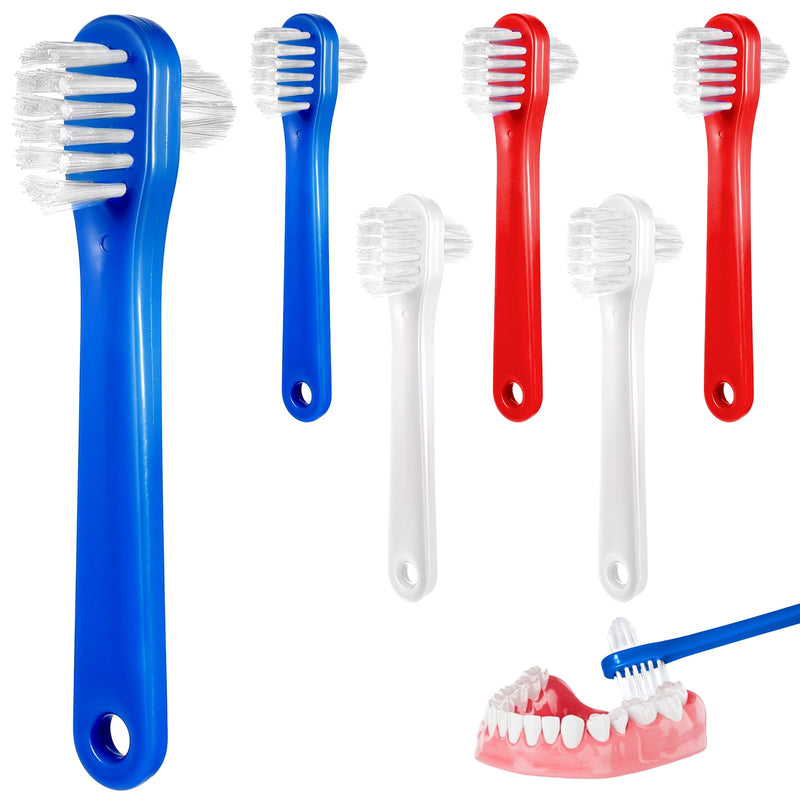 [Australia] - 6 Pack Dual Headed Firm Hard Bristle Toothbrush, Portable Denture Brush, Denture Clean Toothbrush for Dentures Braces Cleaning 