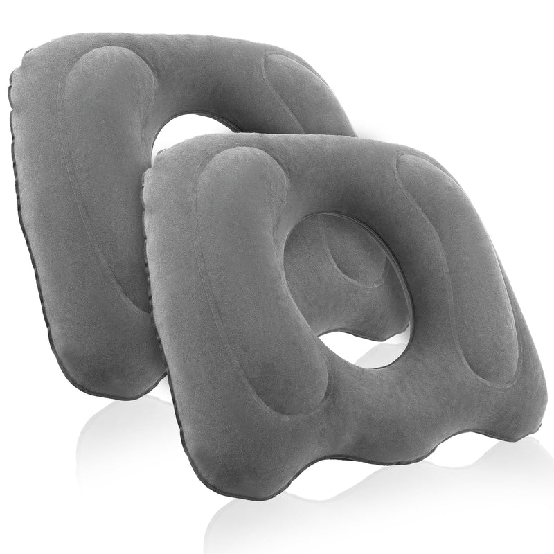 2 Pack Inflatable Donut Pillow, Portable Hemorrhoid Pillows for Sitting, Seat Donut Cushions for Pressure Relief, Butt Cushion for Tailbone Pain for Home, Office or Car (Gray)