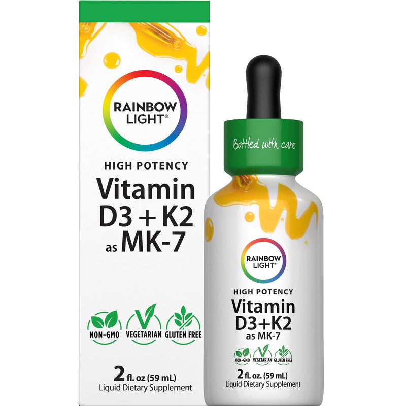 Rainbow Light Vitamin D3 + K2 as MK7 | 2 Fl Oz | 2,000IU Vitamin D | High Potency Formula | Vegetarian, Non-GMO, Gluten Free